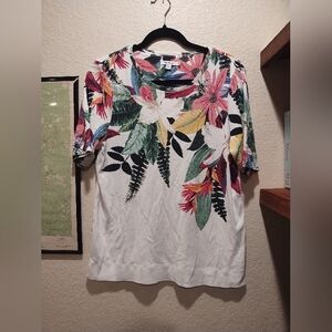 Chico's Floral Short Sleeve Shirt - Women's Size Large